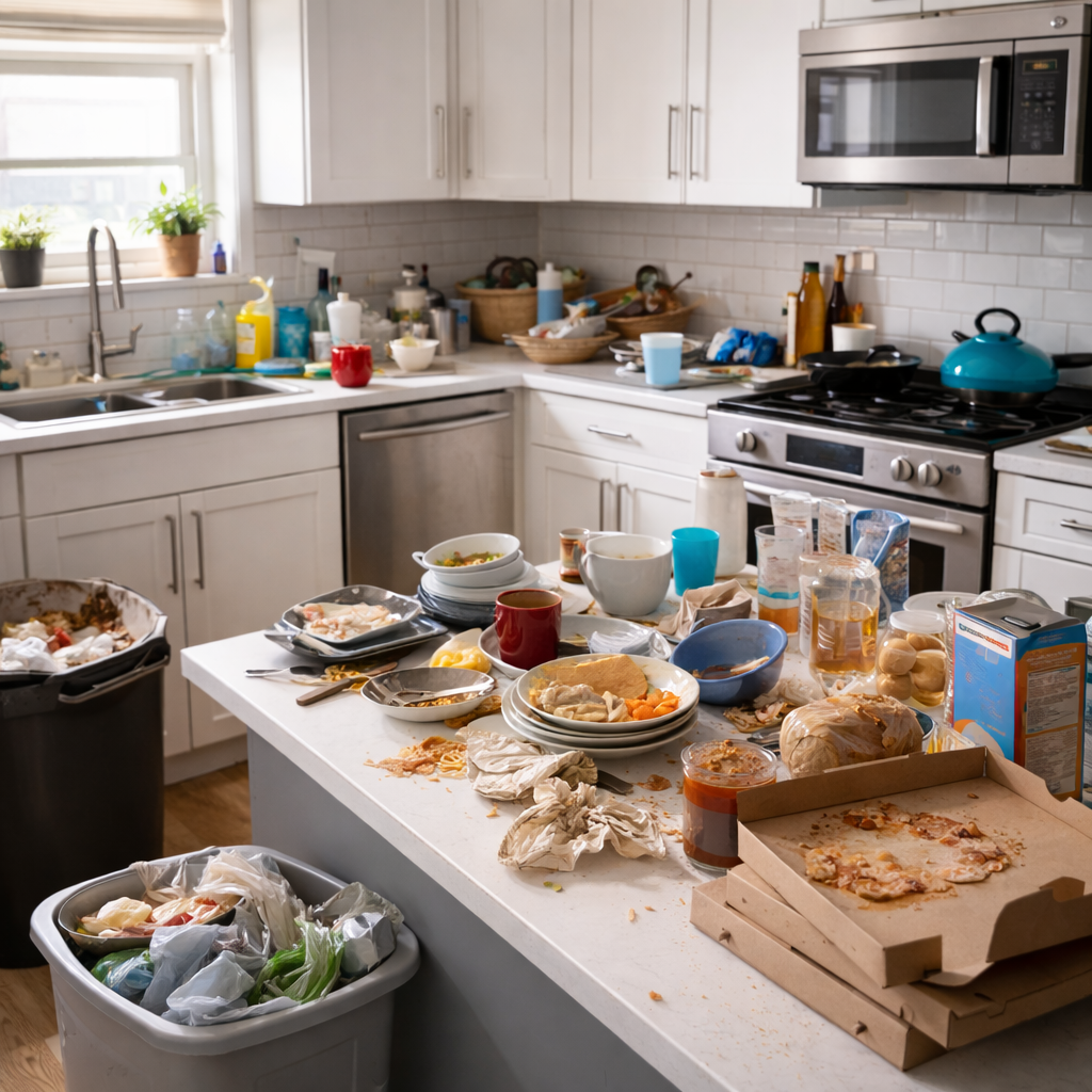 Before cleaning — dirty kitchen